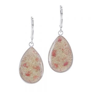 Silver Teardrop Leverback earrings personalized with sand from your favorite beach