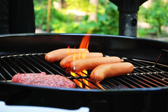 Hamburger and Hot Dogs on a grill